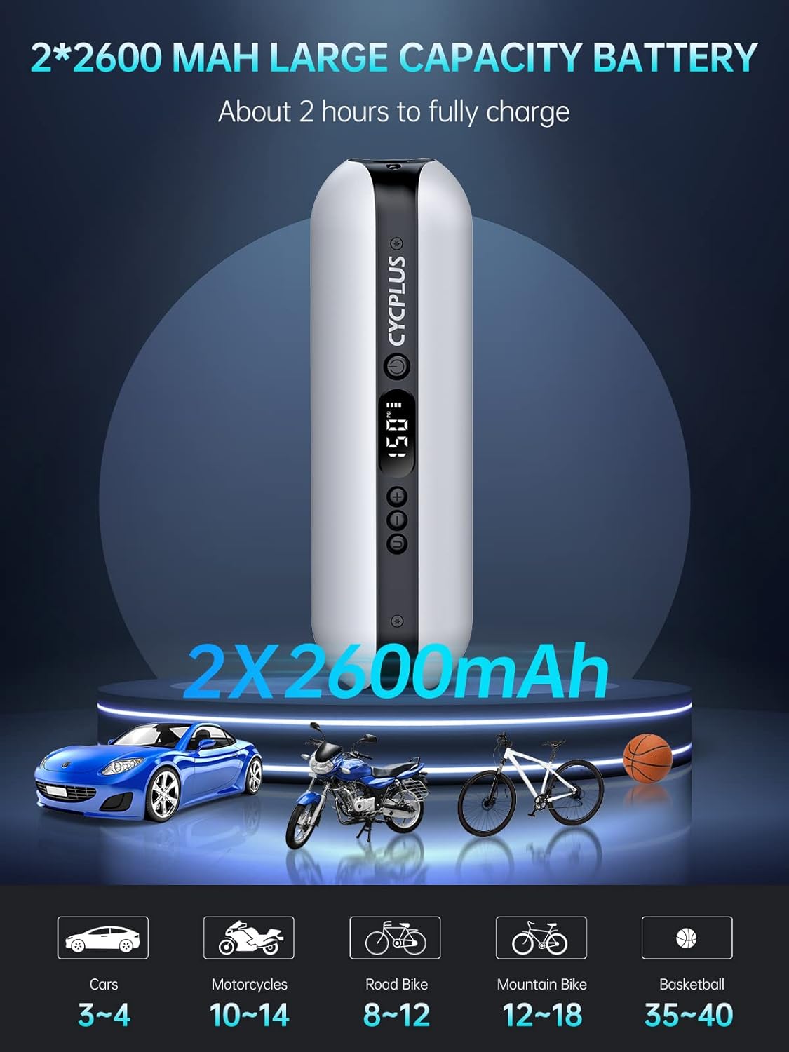 CYCPLUS Luftkompressor Elektrische Luftpumpe 12V Digitale Reifenpumpe  Fahrradluftpumpe Kompressoren für Fahrrad, Motorrad, Basketball,  Football-A4 : : Sport & Freizeit